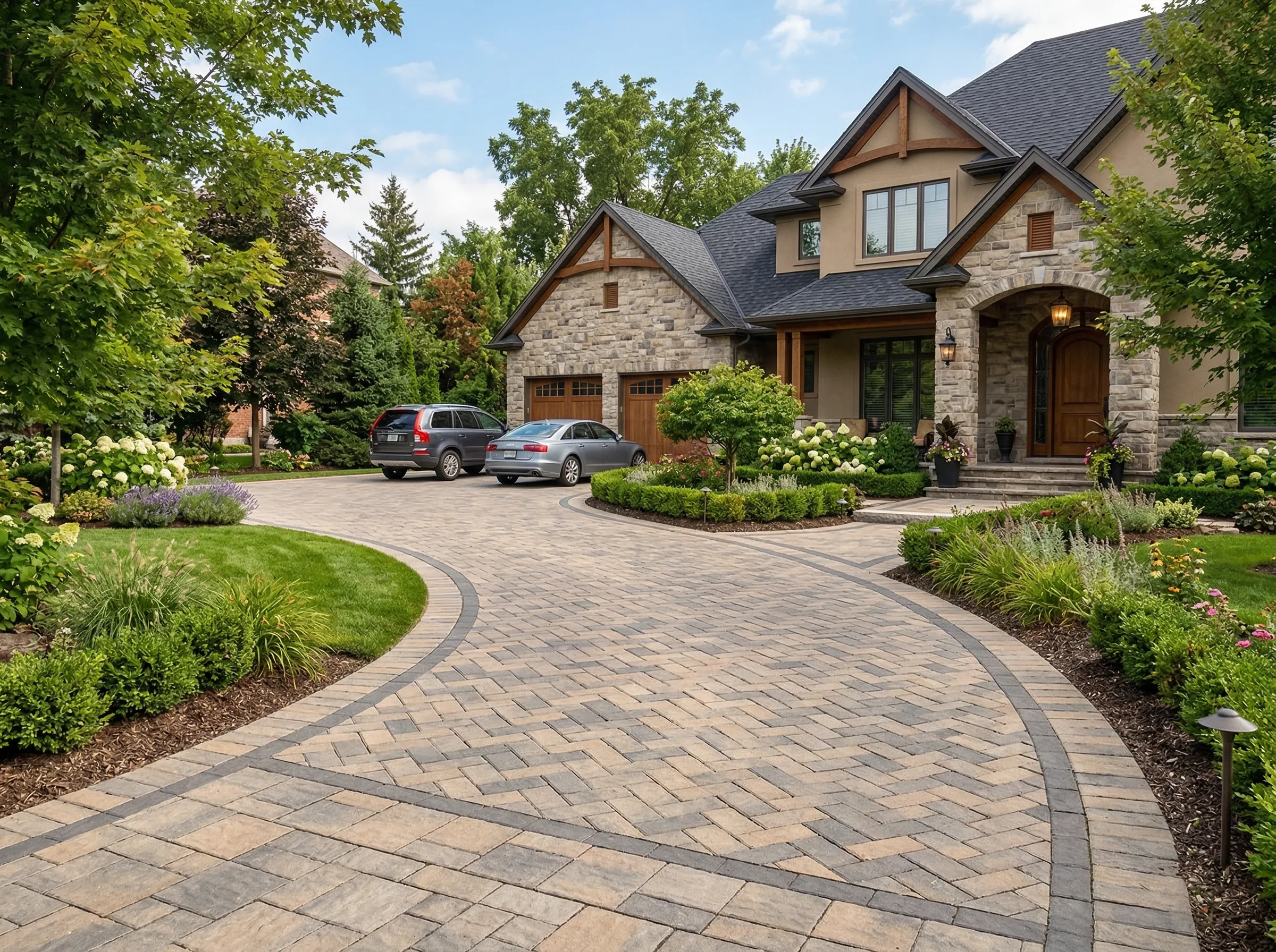 Paver walkway with edge restraints connecting garden areas in Awendaw SC