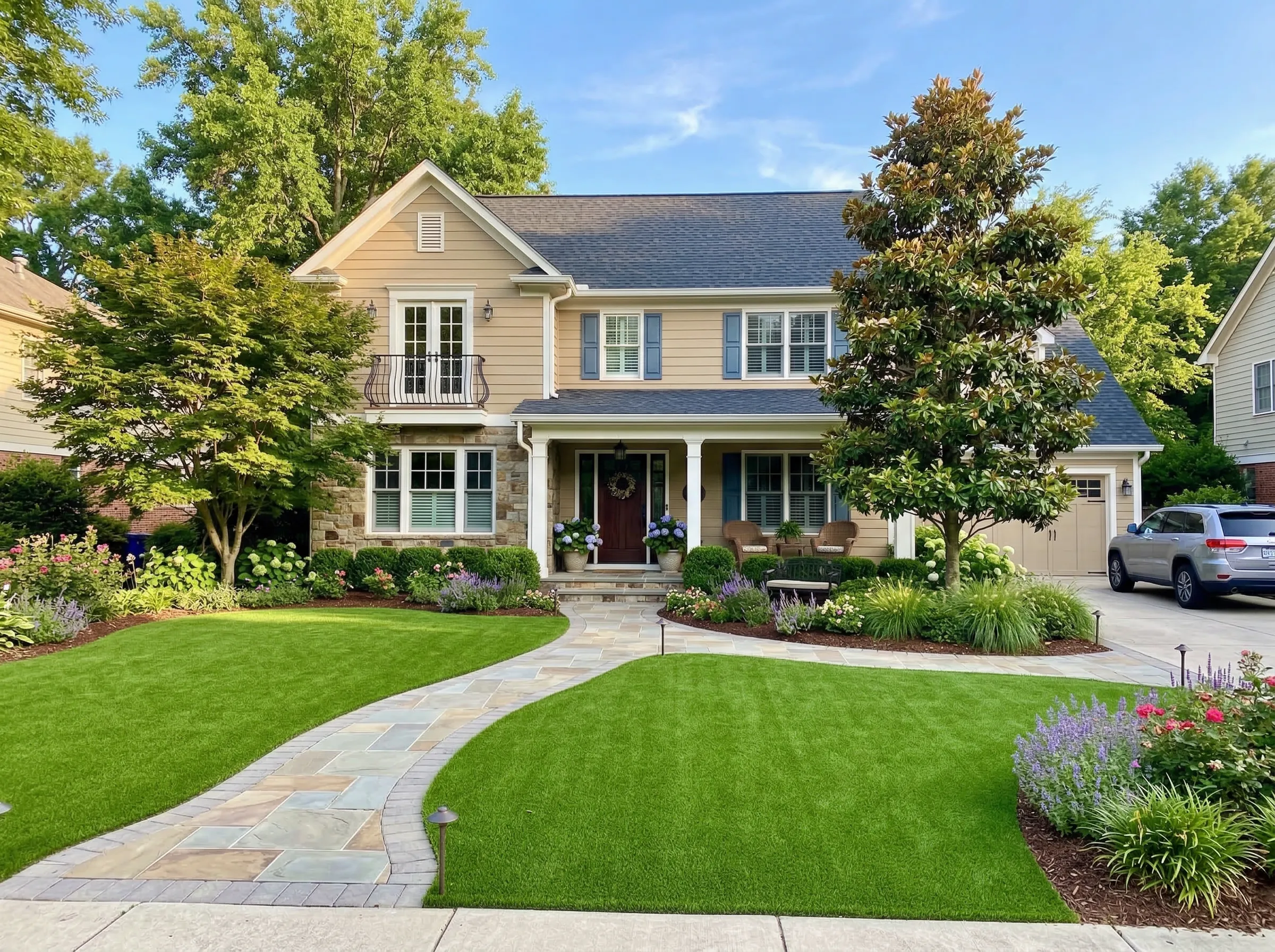 Completed landscaping and hardscaping project at an Awendaw SC coastal property